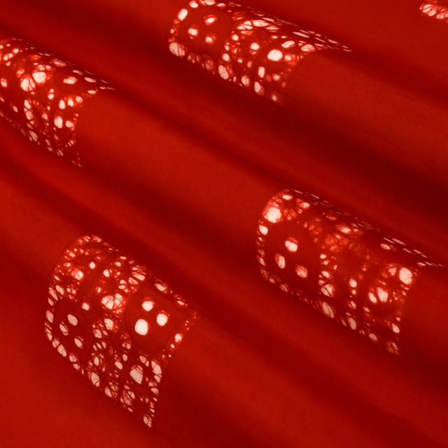 Blood Red Batik Print Mulmul Silk Fabric