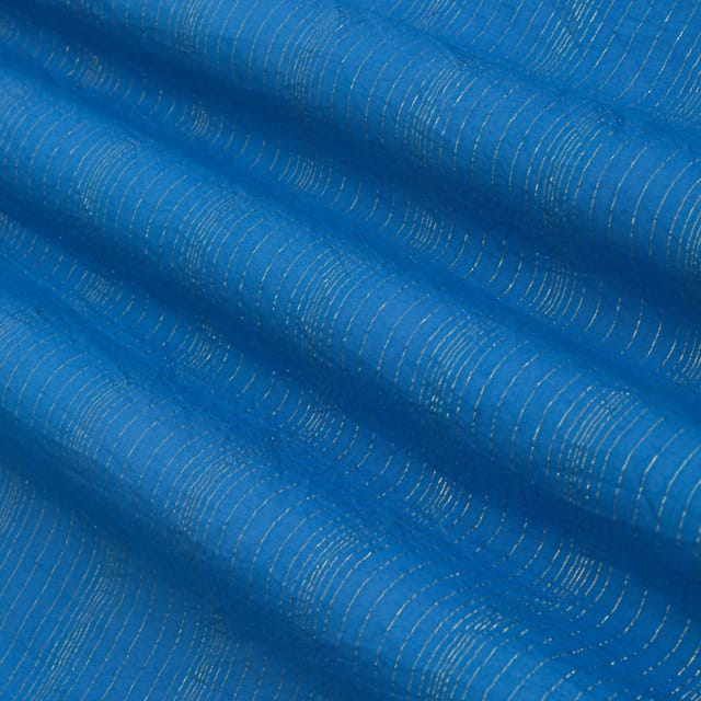 AZure Blue Kora Cotton Lurex Sparkling Stripes Fabric