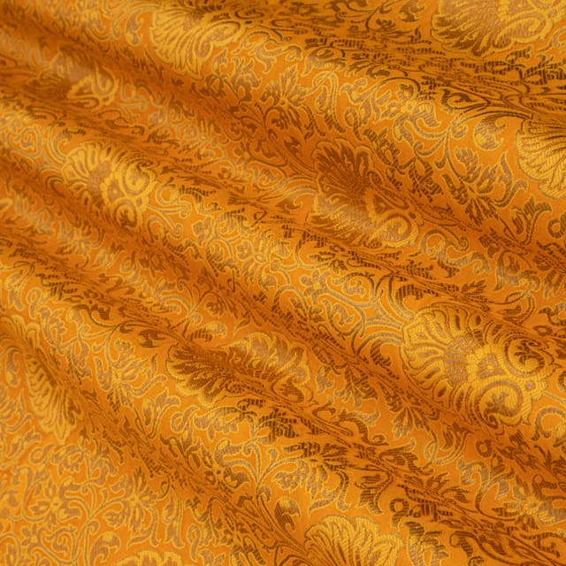 Mustard Yellow and Gold Satin kimkhab Fabric