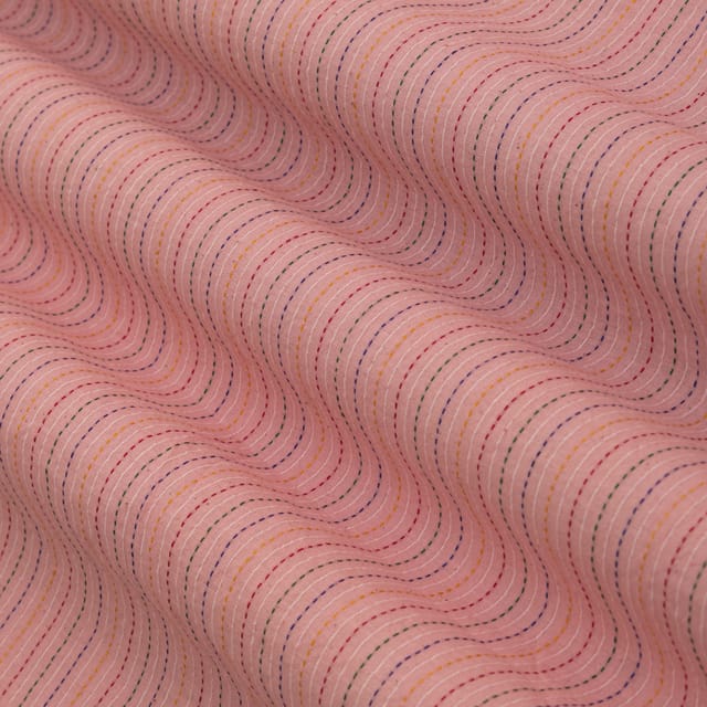 Blush Pink Cotton Katha Work Fabric