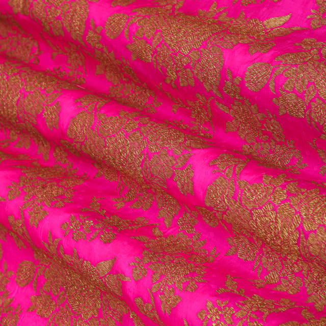 Pink Brocade Motif Golden Zari Work Fabric