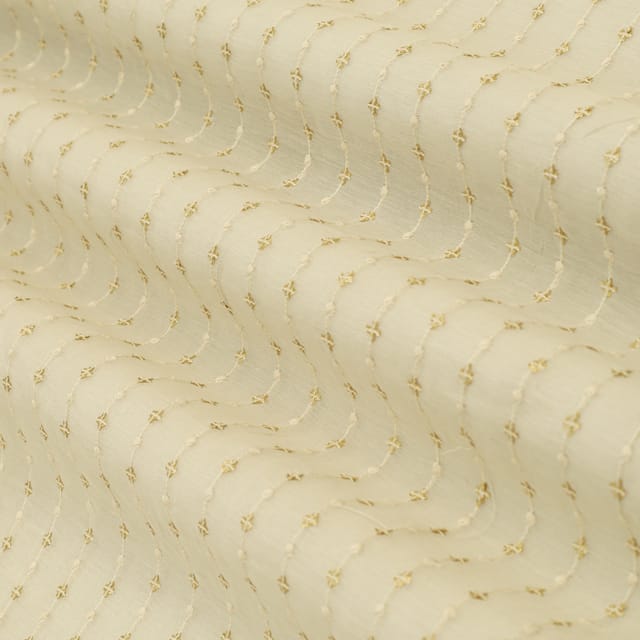 Blanc de Blanc White Chanderi Stripe Sequin Embroidery Fabric