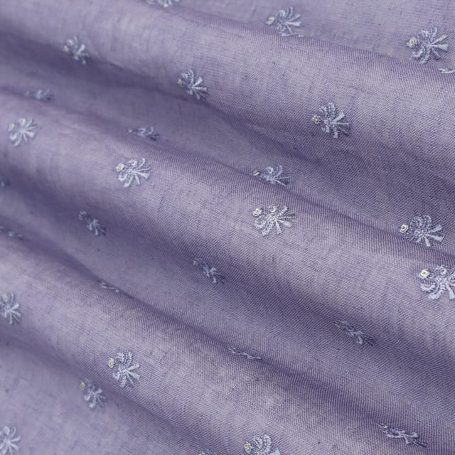 Lilac Linen Booti Sequin Embroidery Fabric