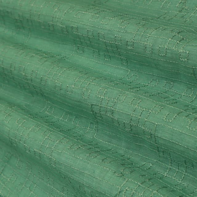 Dark Turquoise Linen Threadwork Embroidery Fabric