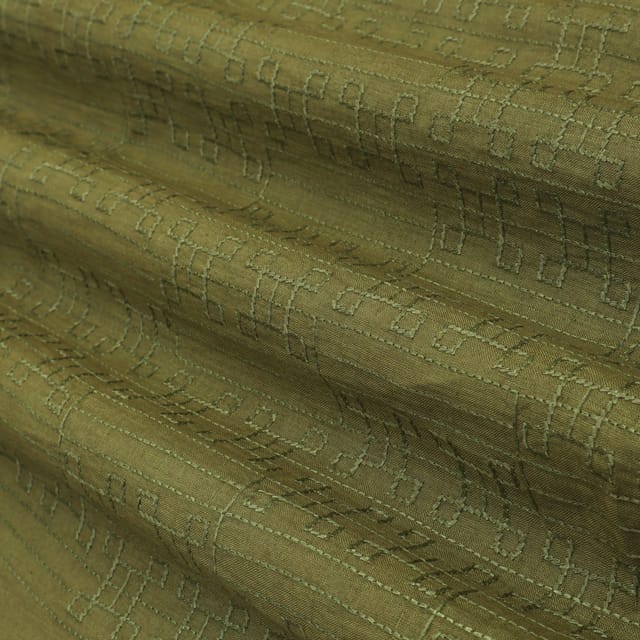 Dark Green Linen Booti Threadwork Embroidery Fabric
