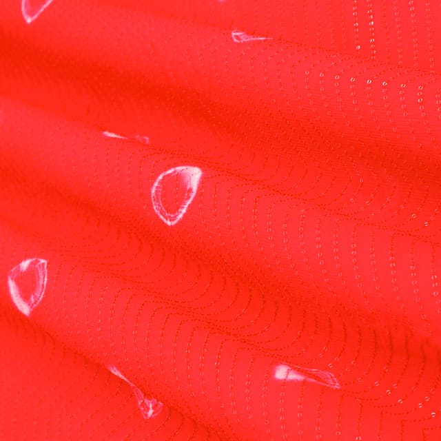 Dark Pink Chinon Shibhori Tie Die Pattern Print Sequenece Embroidery Fabric