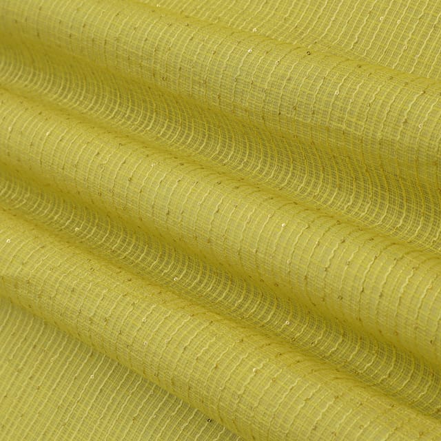 Lemon Yellow Kota Check Sequins Embroidery Fabric