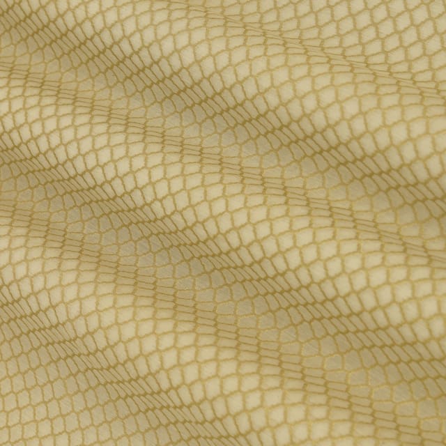 Almond White Chanderi Dim Golden Zari Scale Pattern Brocade Fabric