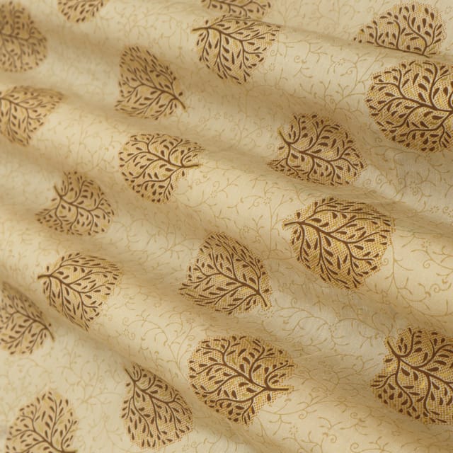 Sand Brown Chanderi Floral Foil Print Fabric