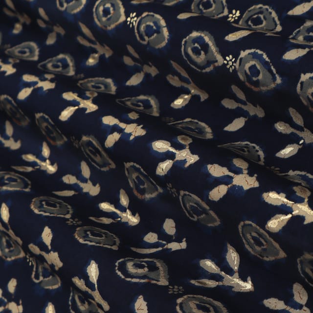 Cobalt Blue Chanderi Floral Foil Print Fabric