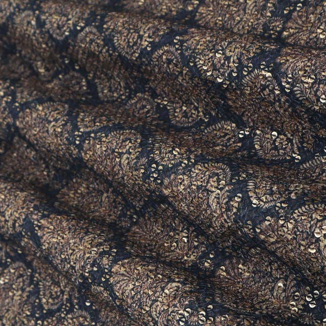 Navy Blue Georgette Position Print Sequin Embroidery Fabric