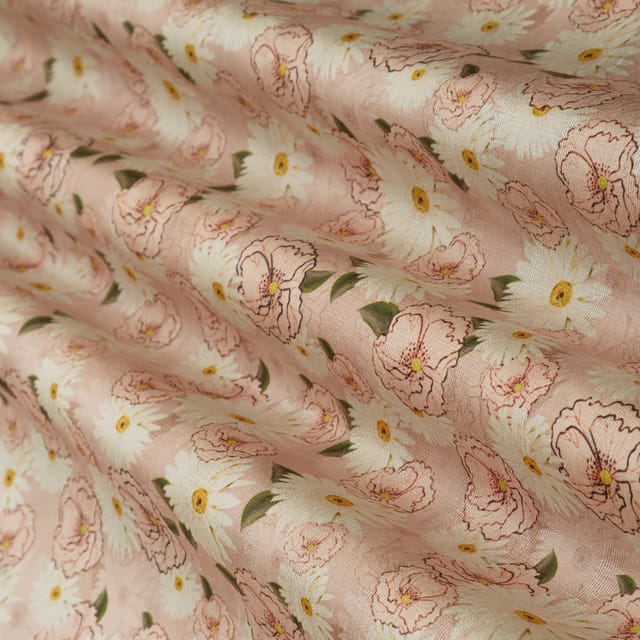Cloud Pink Dupion Floral Print Fabric