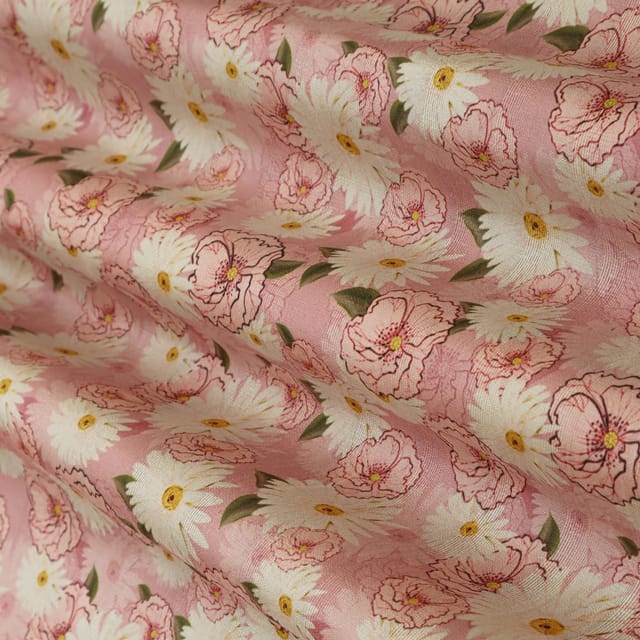 Blush Pink Dupion Floral Print Fabric