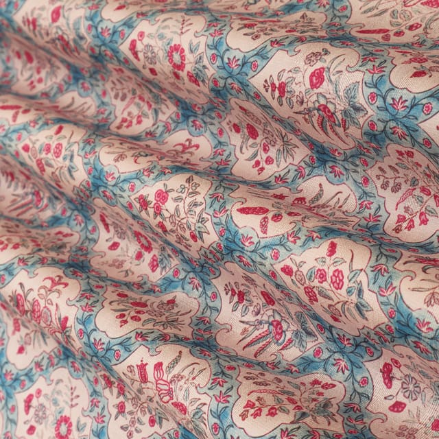 Geranium Pink Dupion Floral Print Fabric