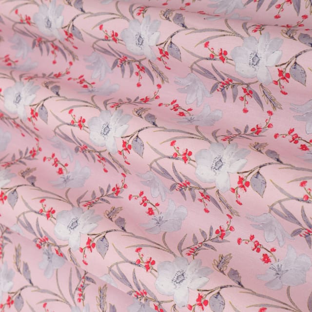 Blush Pink Glace Cotton Floral Print Fabric