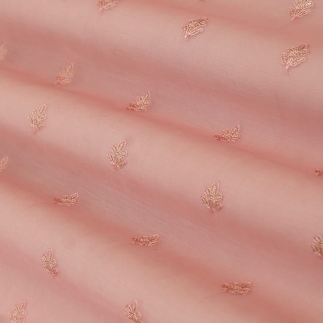 Light Pink Chanderi Booti Sequin Embroidery Fabric