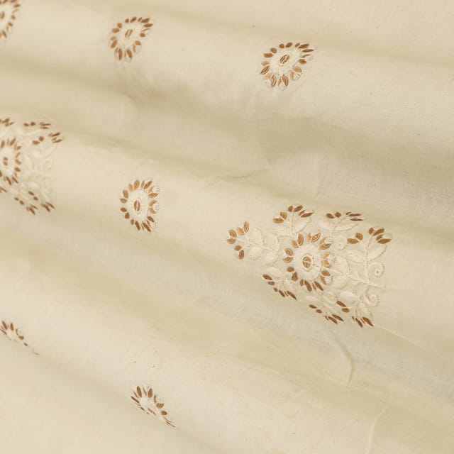 Rose Beige Cotton Floral Sequin Embroidery Fabric