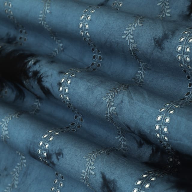 Cobalt Blue Cotton Tie Dye Pattern Print Shibori Embroidery Fabric