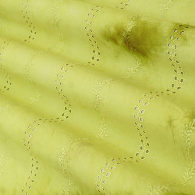Sheen Green Cotton Tie Dye Pattern Print Shibori Embroidery Fabric