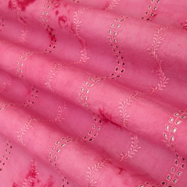Pink Cotton Tie Dye Pattern Print Shibori Embroidery Fabric