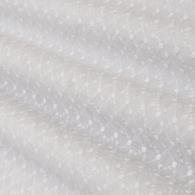 Chiffon White Cotton Chikan Embroidery Fabric