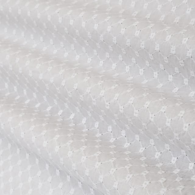 Alabaster White Cotton Chikan Embroidery Fabric