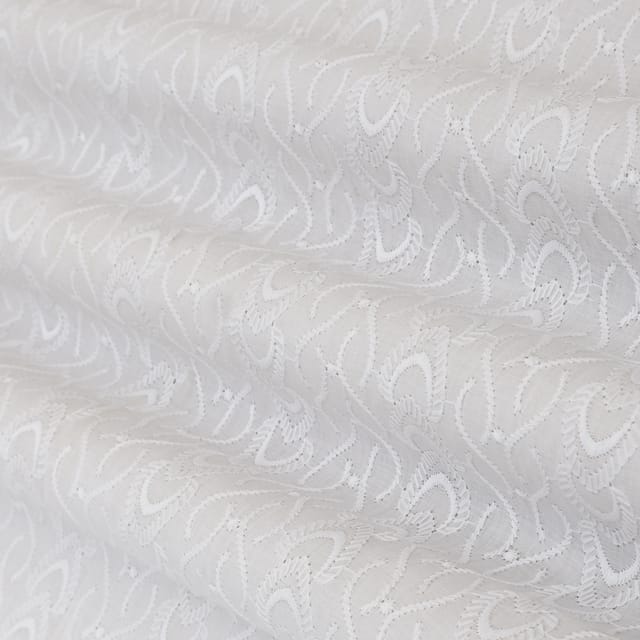 Snow White Cotton Chikan Embroidery Fabric