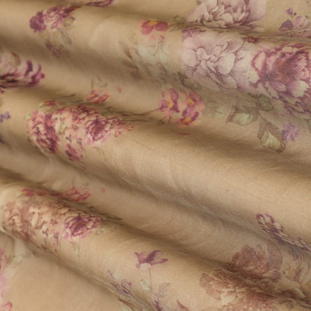 Khakhi Gray Tissue Floral Print Fabric