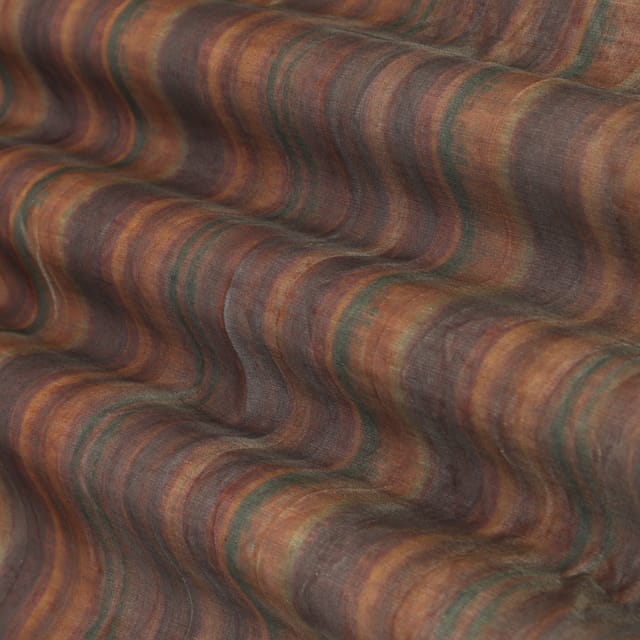 Coffee Brown Tissue Stripe Print Fabric