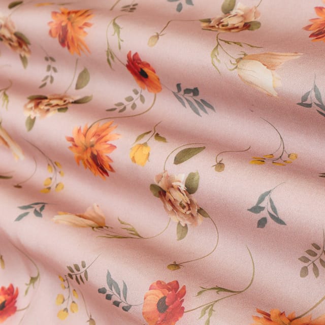 Baby Pink Organza Floral Print Fabric
