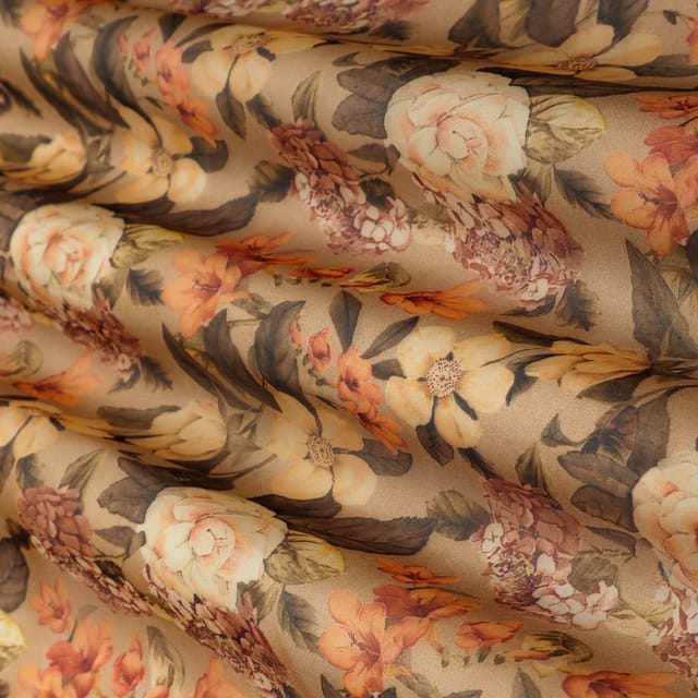 Latte Brown Organza Floral Print Fabric