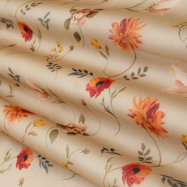 Bisque Brown Organza Floral Print Fabric