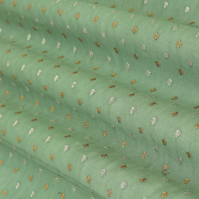 Mint Green Chanderi Zari Boti Work Embroidery Fabric