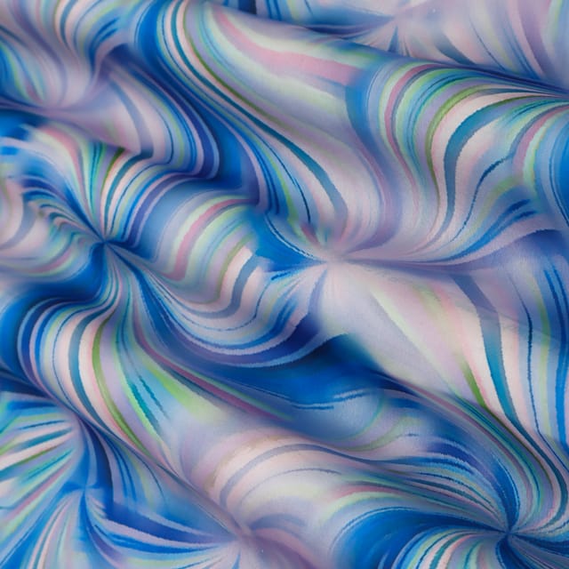 Azure Blue Georgette Satin Illusion Digital Print Fabric