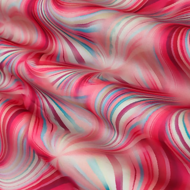Baby Pink Georgette Satin Illusion Digital Print Fabric