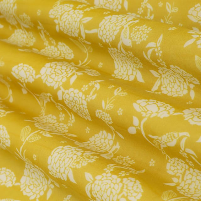 Dijon Yellow Organza Floral Print Fabric