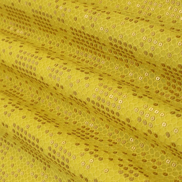 Yellow Silk Chanderi Sequin Sippi Embroidery Fabric