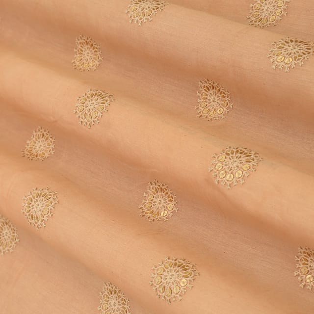 Light Beige Silk Chanderi Motif Sequin Embroidery Fabric