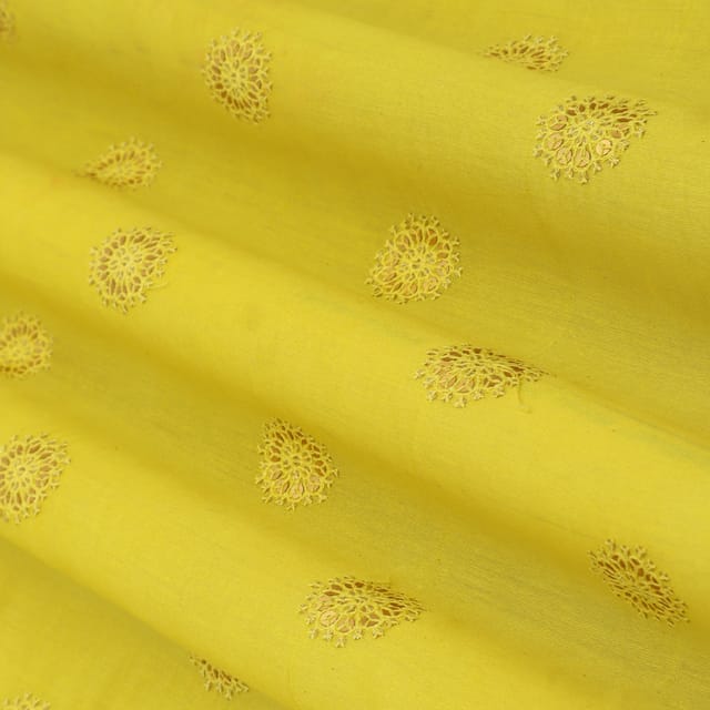 Bright Yellow Silk Chanderi Motif Sequin Embroidery Fabric