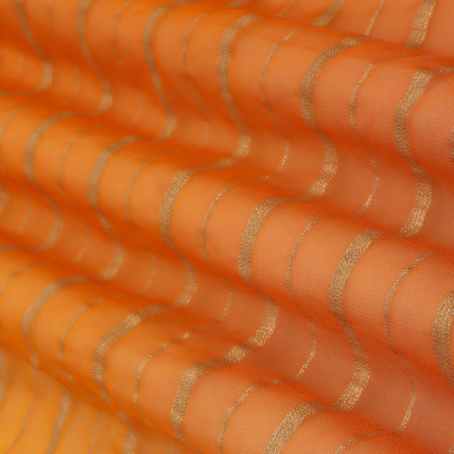 Orange Georgette Stripe Gota Jacquard Fabric