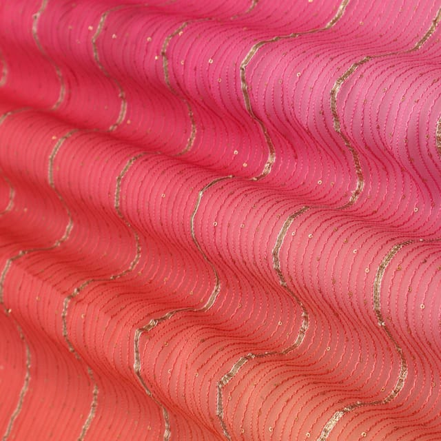 Pink Georgette Gota Sequin Embroidery Fabric