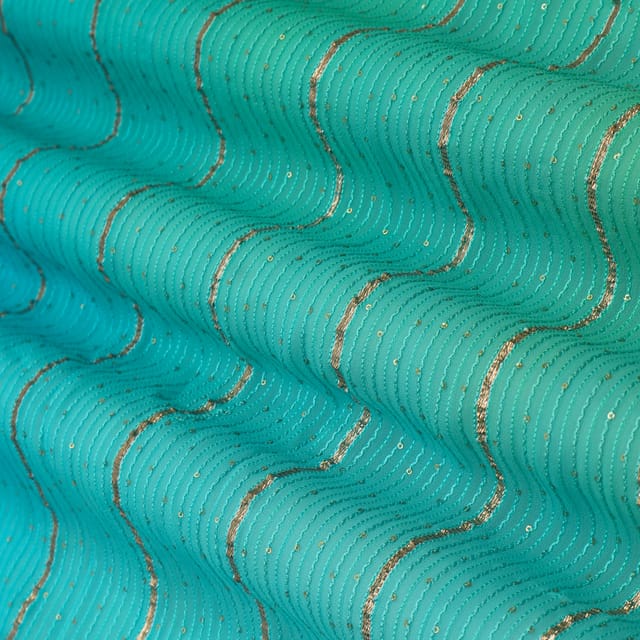 Blue & Green Georgette Gota Sequin Embroidery Fabric
