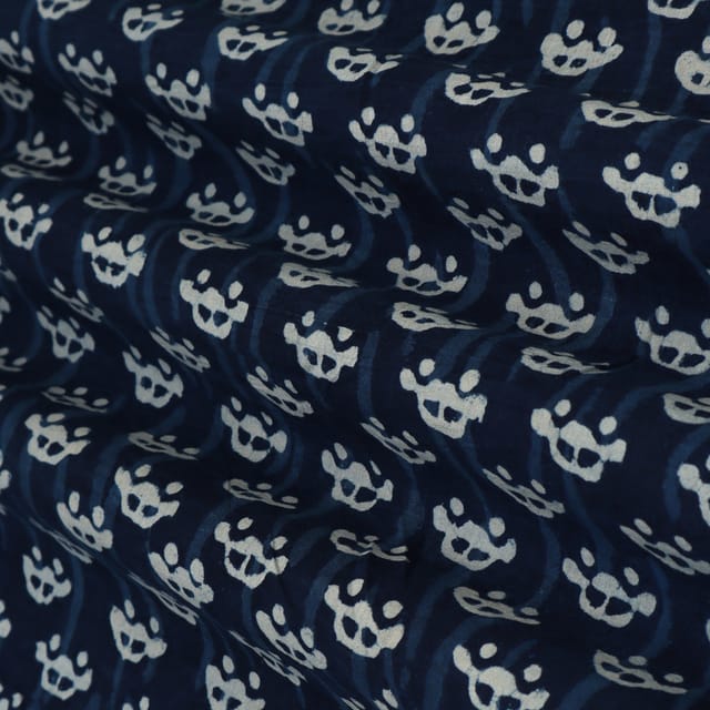 Dark Blue Cotton Dabu Print Fabric