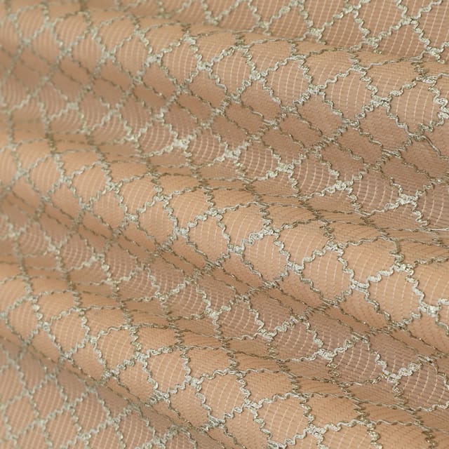 Light Beige Silk Chanderi Diamond Pattern Gota Work Embroidery Fabric