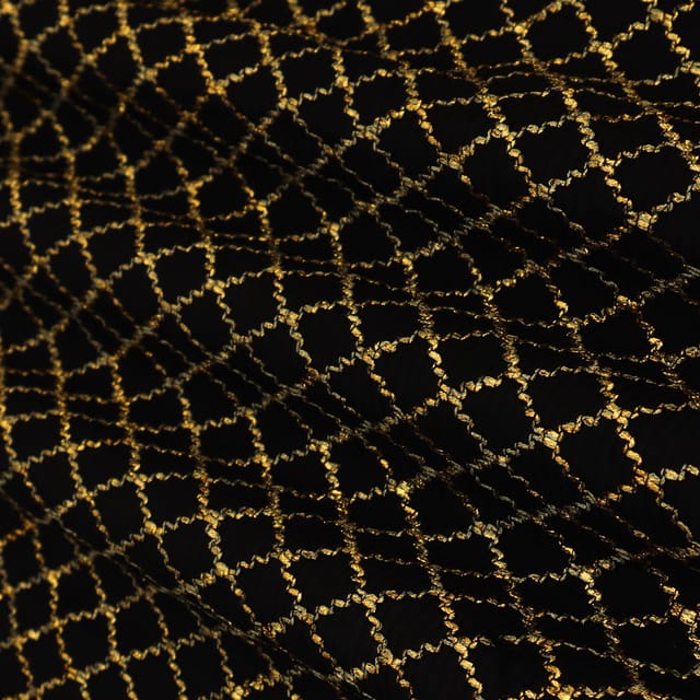 Black Silk Chanderi Diamond Pattern Gota Work Embroidery Fabric
