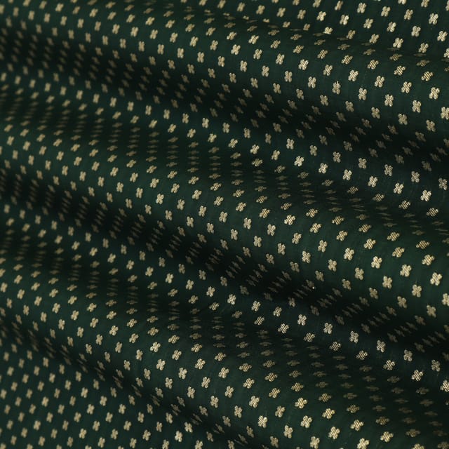 Dark Green Pauri Brocade Silver Zari Booti Work Fabric