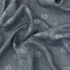 Anchor Gray Nokia Silk Motif Threadwork Sequin Embroidery Fabric