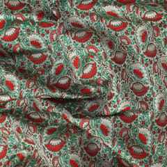 Green & Red Brocade Silver Zari Motif Work Fabric