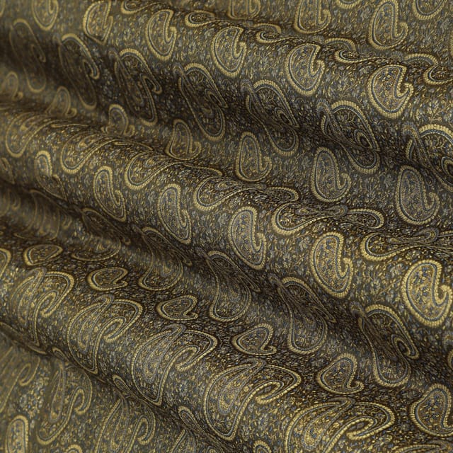 Golden Brown Brocade Big Paan Golden Zari Work Fabric