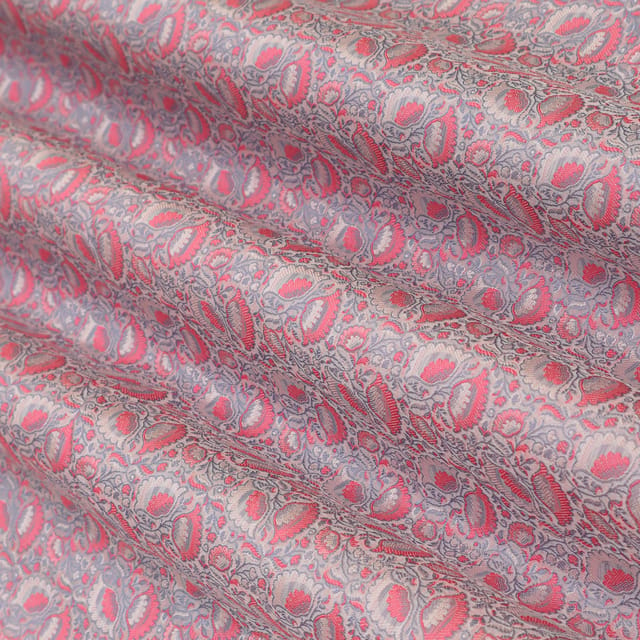 Pink & Gray Brocade Zari Motif Work Fabric